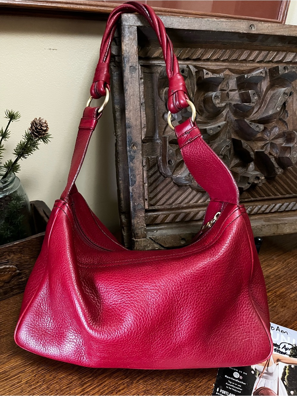 Talbot’s Red Pebbled Leather Hobo Shoulder Bag